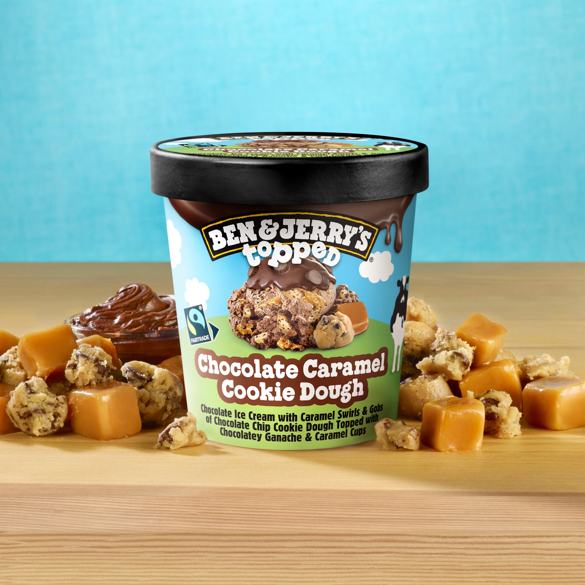 Chocolate Caramel Cookie Dough Topped Pint