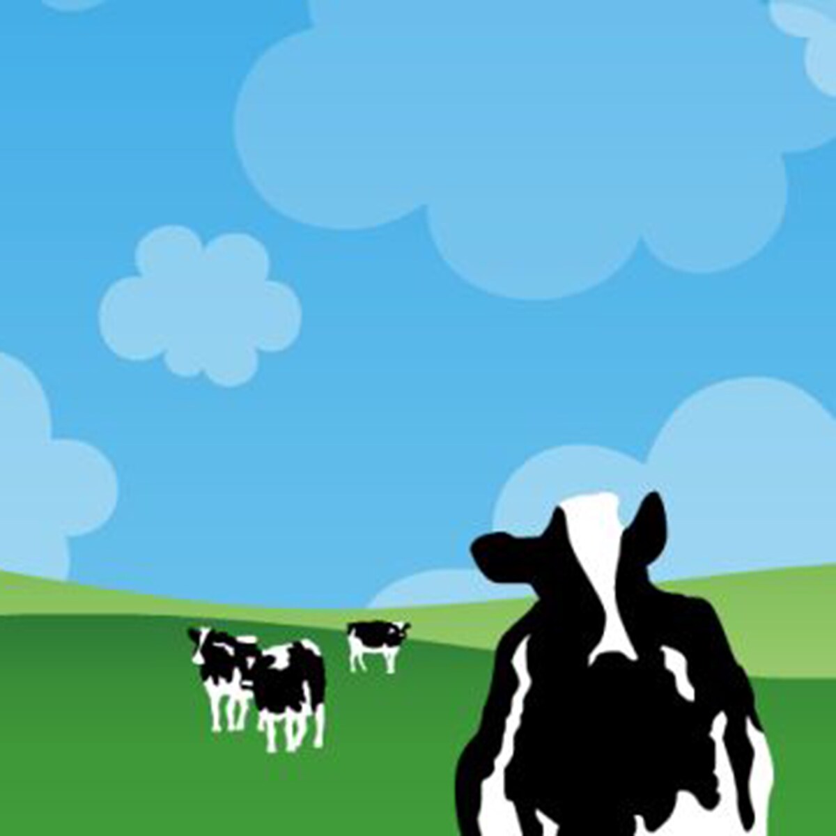 Illustrated cows on hills