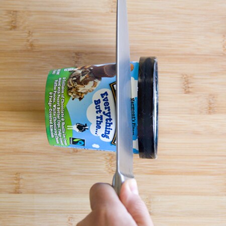 Prevent freezer burn of your Ben & Jerry's by cutting pint to serve.