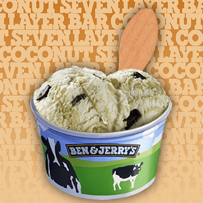 A cup of Ben & Jerry's Coconut Seven Layer bar