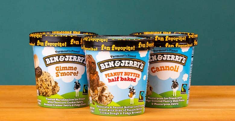 Three pints of Ben & Jerry's Ice Cream