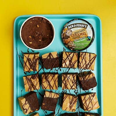 A plate full of Chocolate & Peanut Butter Vegan Fudge