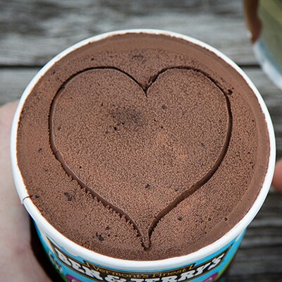 A Pint of Ben& Jerry's Chocolate Therapy with a heart