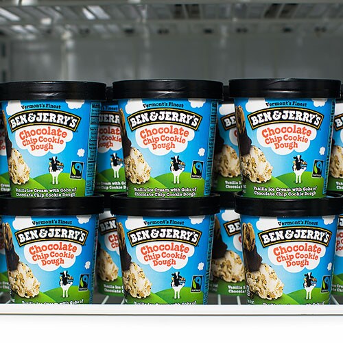 Full freezer of ice cream pints
