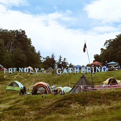 Tents with a flag making it easy to find later