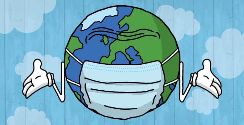 Illustration of the earth wearing a surgical mask.